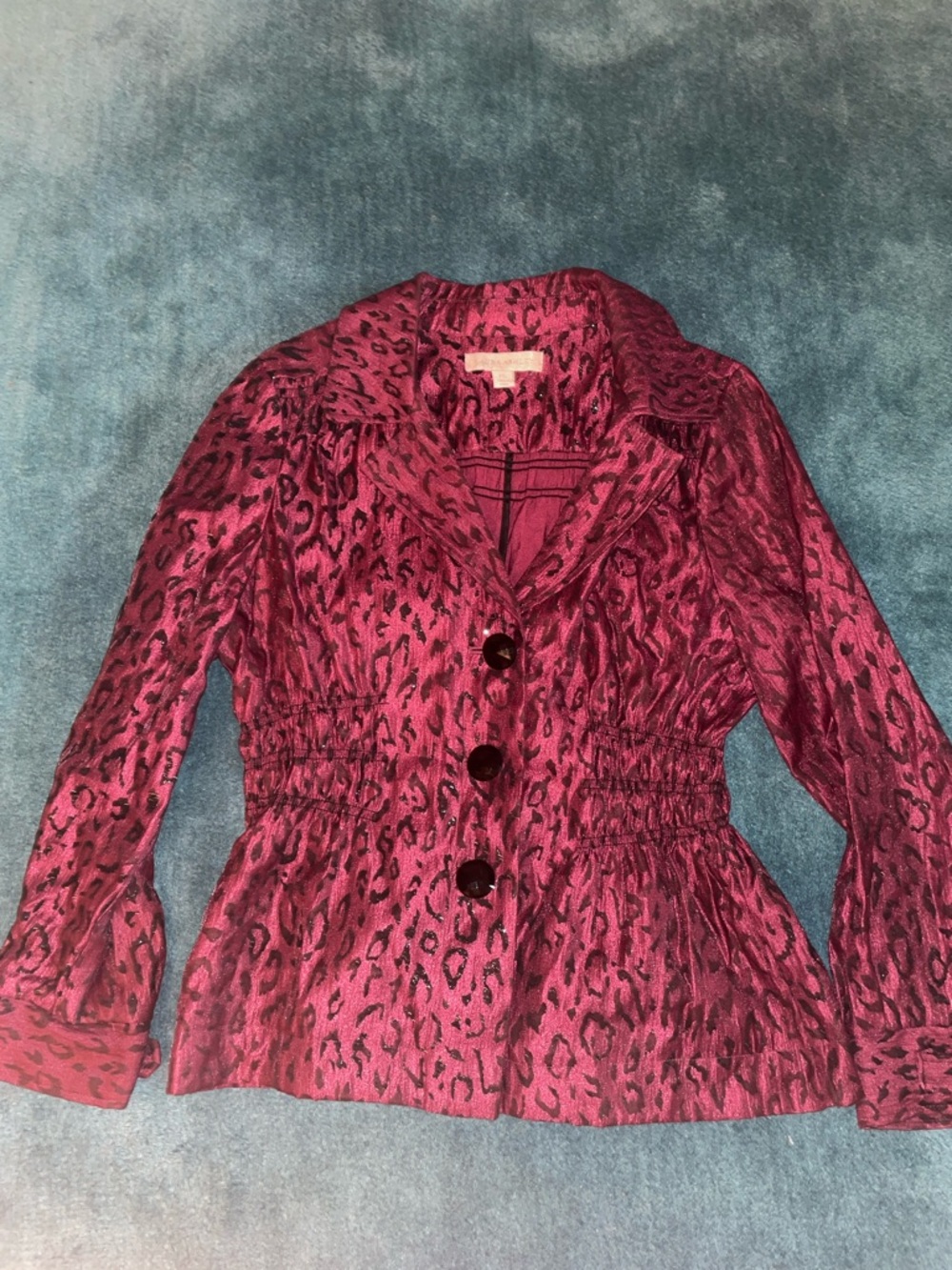 Women’s Maroon Animal-Print Button Jacket